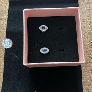 Elegant Silver and Blue Eye Stud Earrings